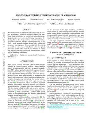 PDF文档封面 - 有声书端到端自动语音翻译：语料库、模型与分析